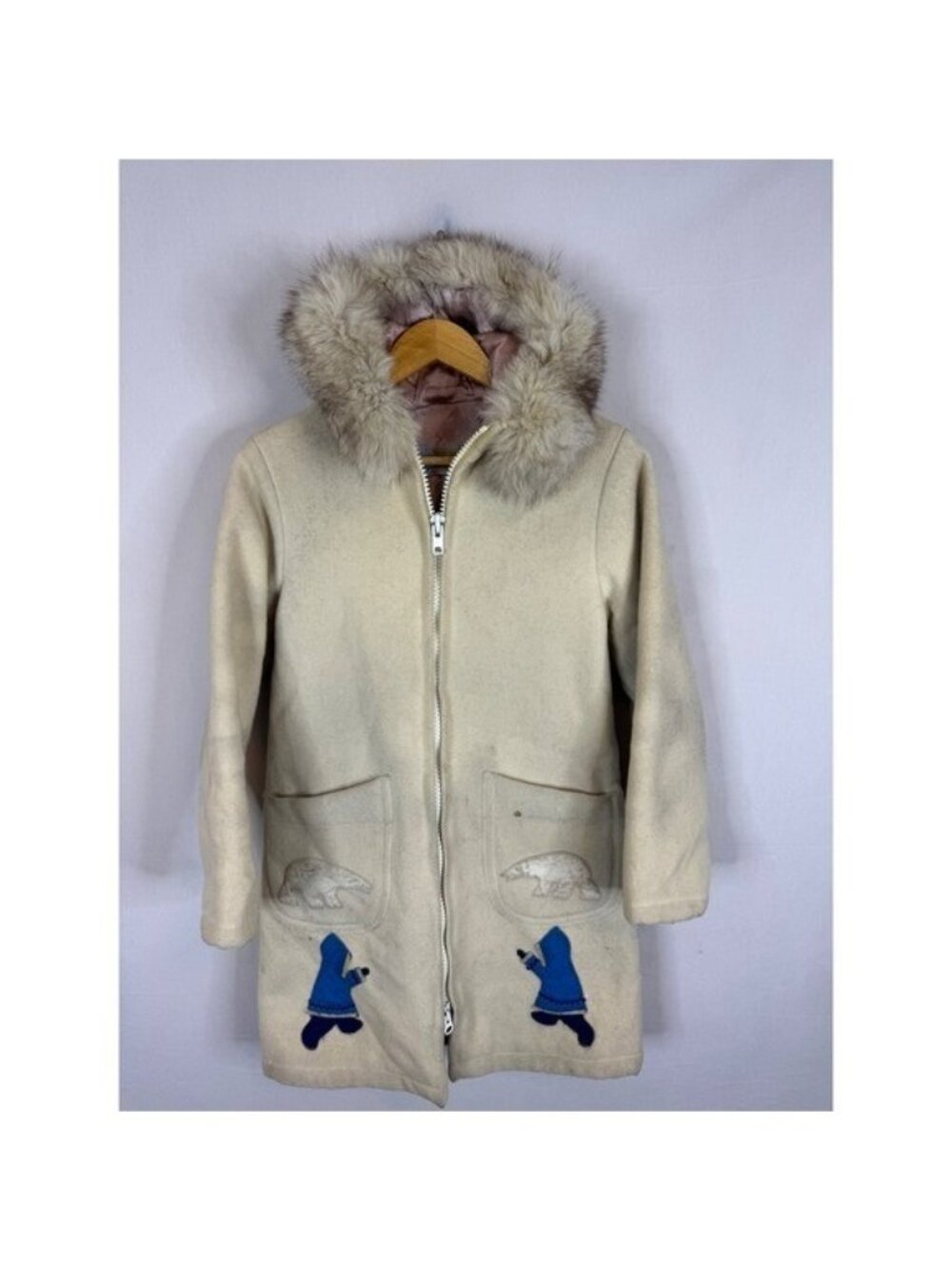 Vintage Inuvik Parka Wool Coat Polar Bear Canadian Arctic Fur Hood Woman 8